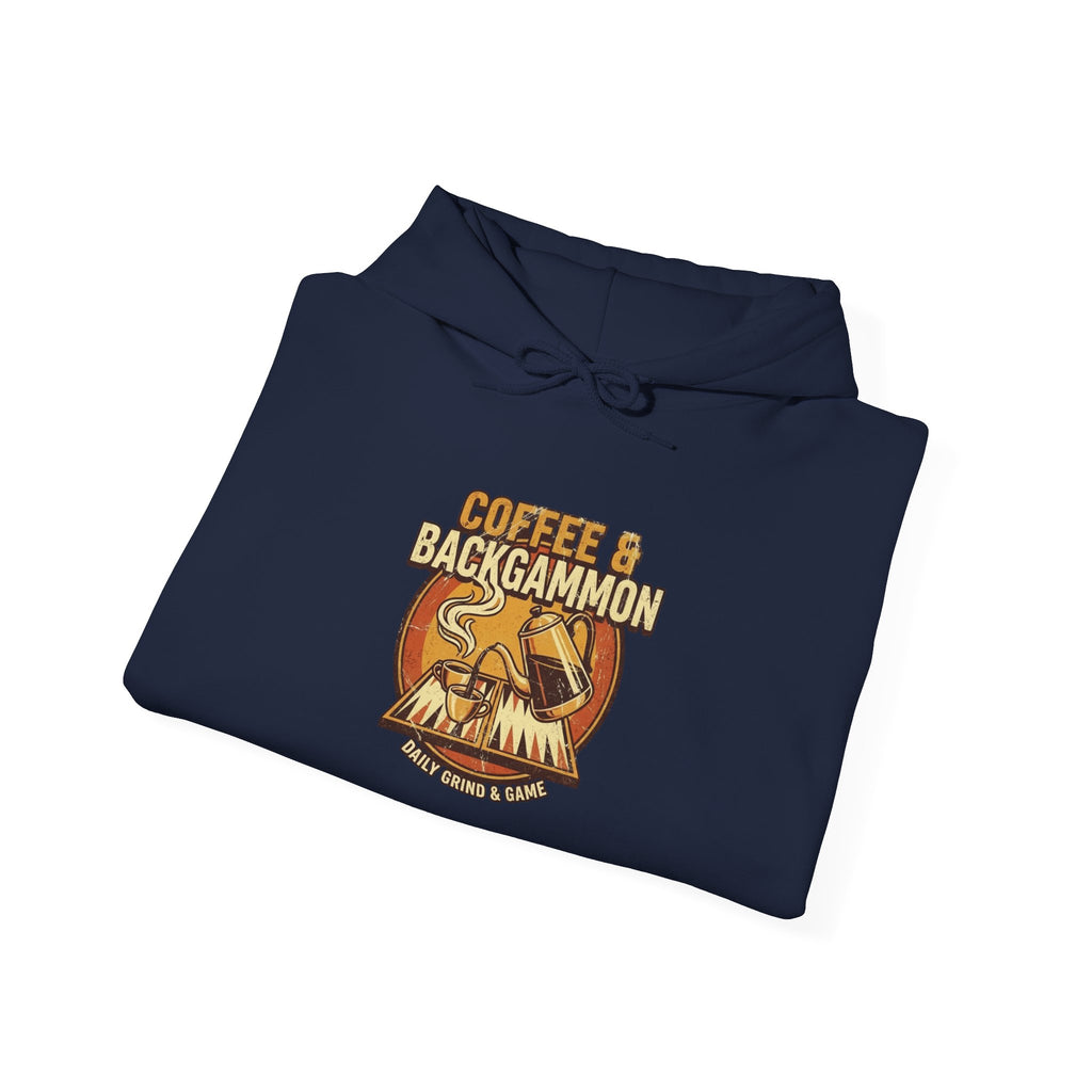 Coffee & Backgammon Unisex Heavy Blend™ Hooded Sweatshirt — Retro Coffee Lovers Game Night Sweatshirt