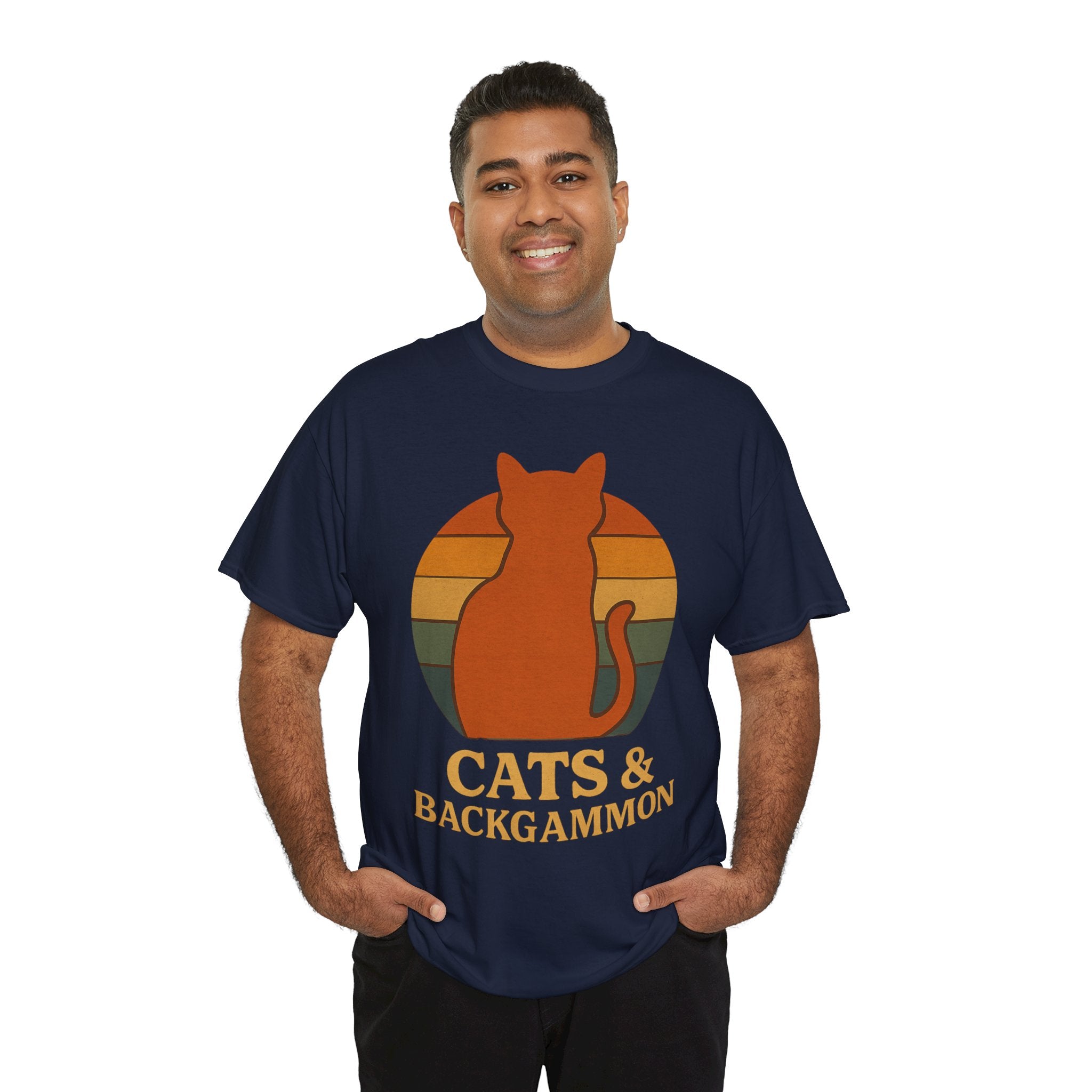 Retro Cat Silhouette Cats & Backgammon T-Shirt | Vintage Sunset Cat Tee
