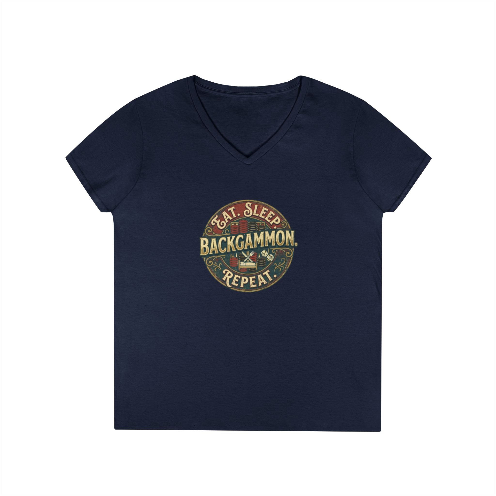 Eat. Sleep. Backgammon. Repeat. Ladies' V-Neck T-Shirt