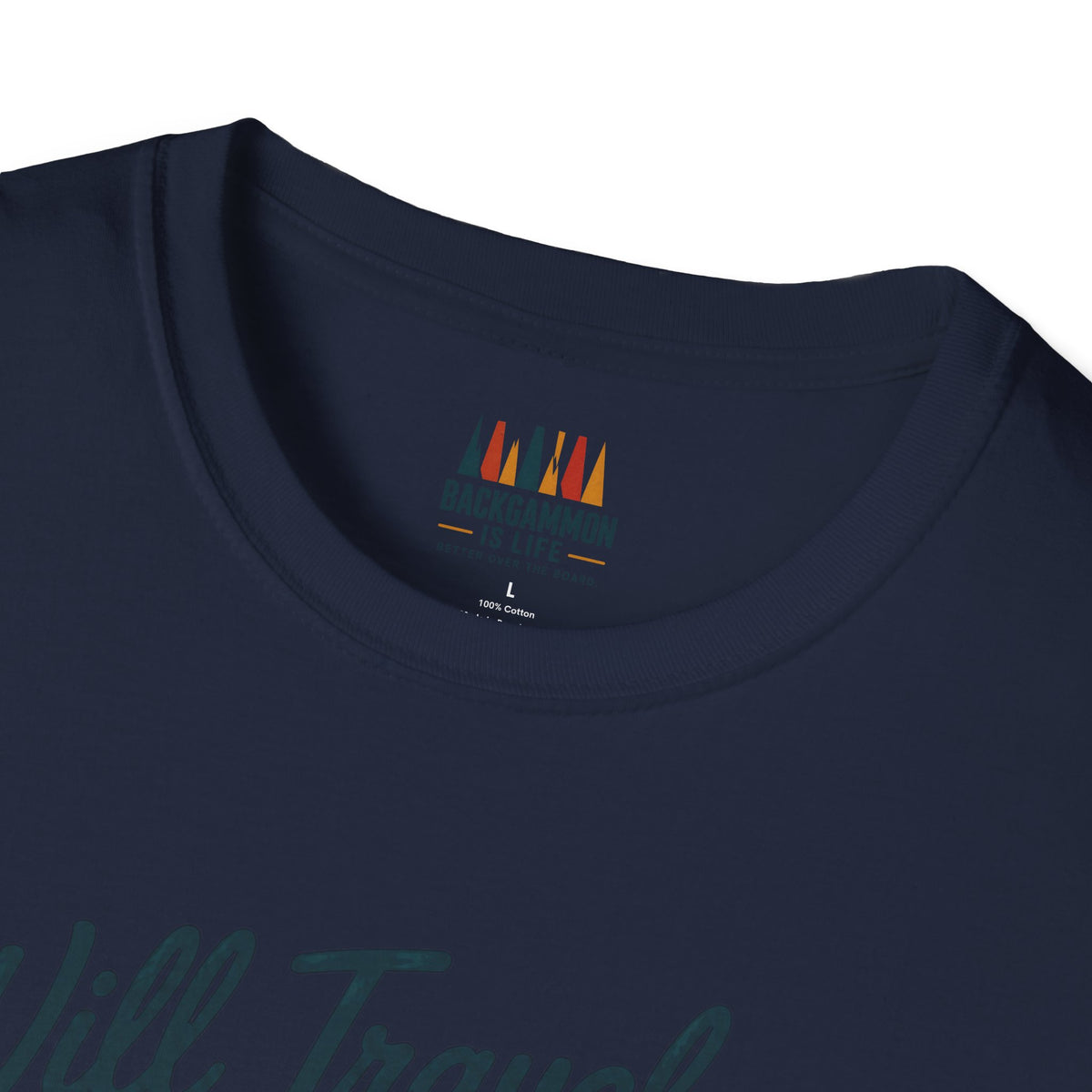 Backgammon Travel T-Shirt — "Will Travel for Backgammon" Vintage Suitcase Design