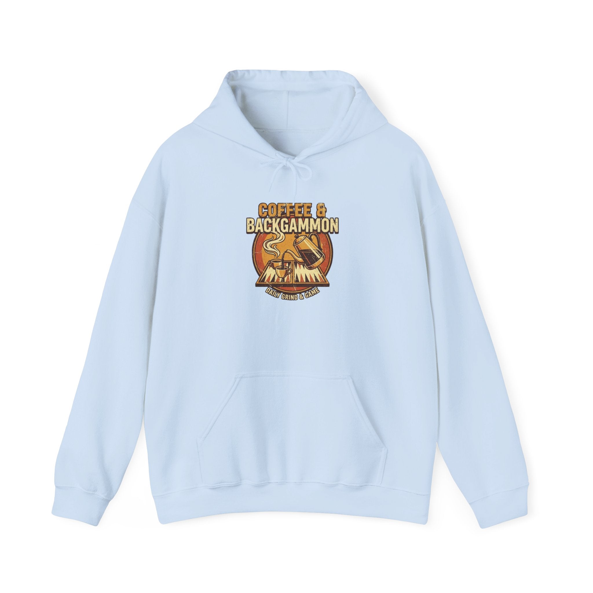 Coffee & Backgammon Unisex Heavy Blend™ Hooded Sweatshirt — Retro Coffee Lovers Game Night Sweatshirt