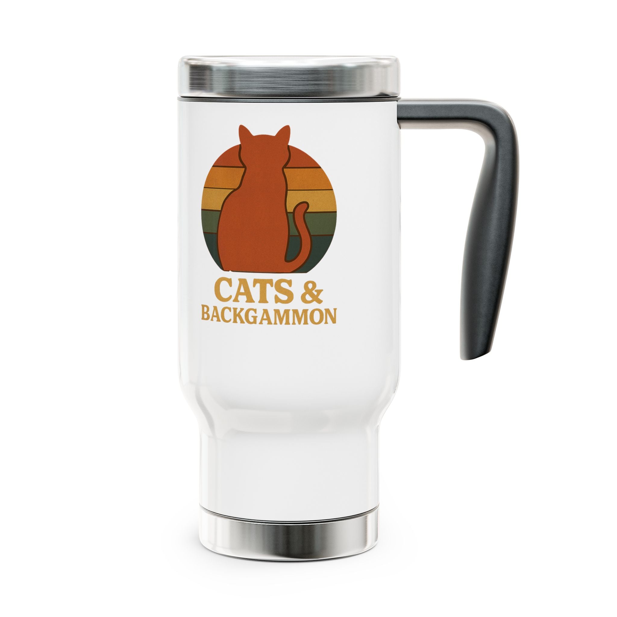 Cats & Backgammon Travel Mug | Cat Silhouette Retro Sunset