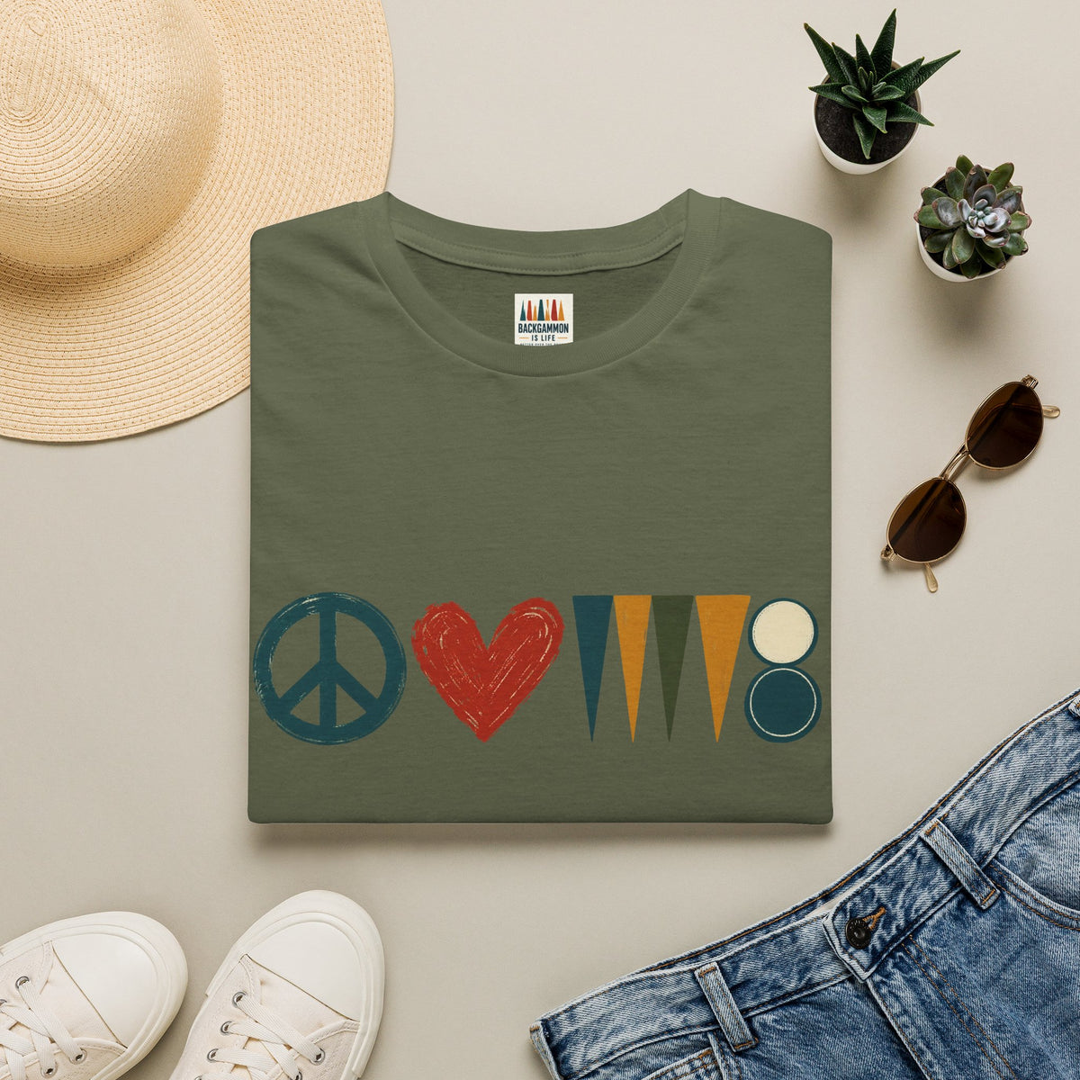 peace love and backgammon 3 T-Shirt — Retro Nature Wildlife Tee
