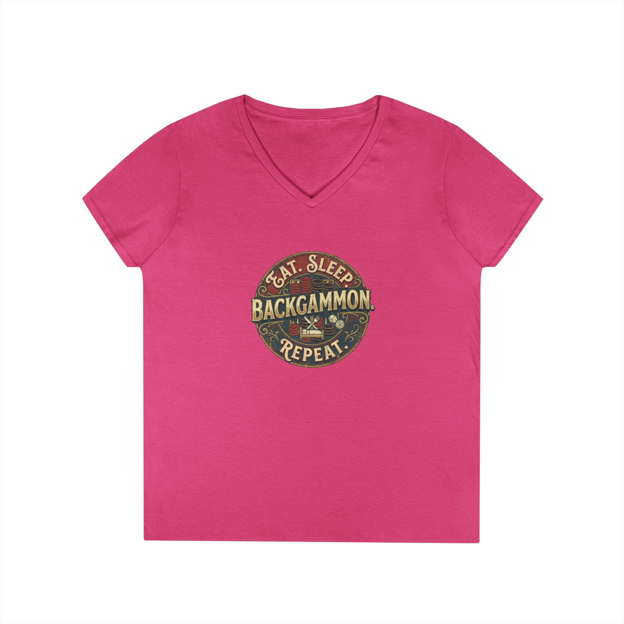 Eat. Sleep. Backgammon. Repeat. Ladies' V-Neck T-Shirt