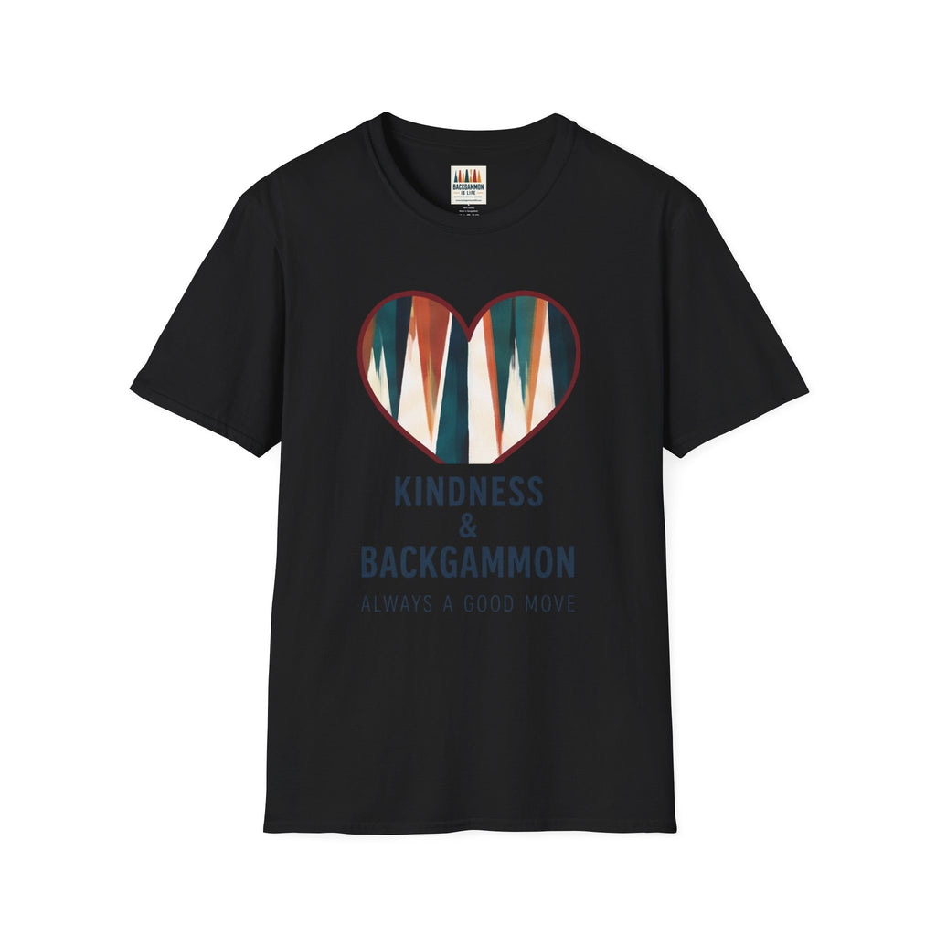 Backgammon Heart T-Shirt — "Kindness & Backgammon: Always a Good Move"
