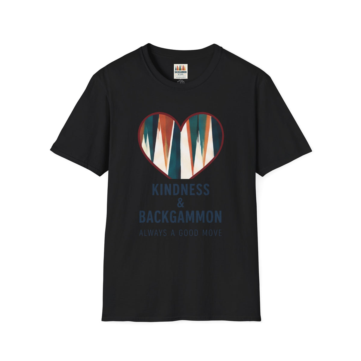 Backgammon Heart T-Shirt — "Kindness & Backgammon: Always a Good Move"