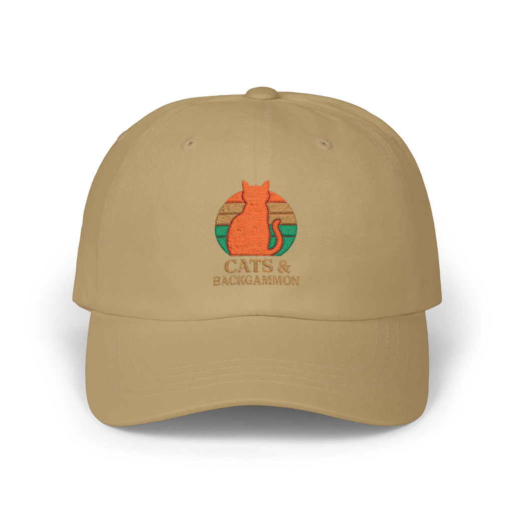 Cats & Backgammon Dad Cap — Retro Orange Cat Embroidered Baseball Hat
