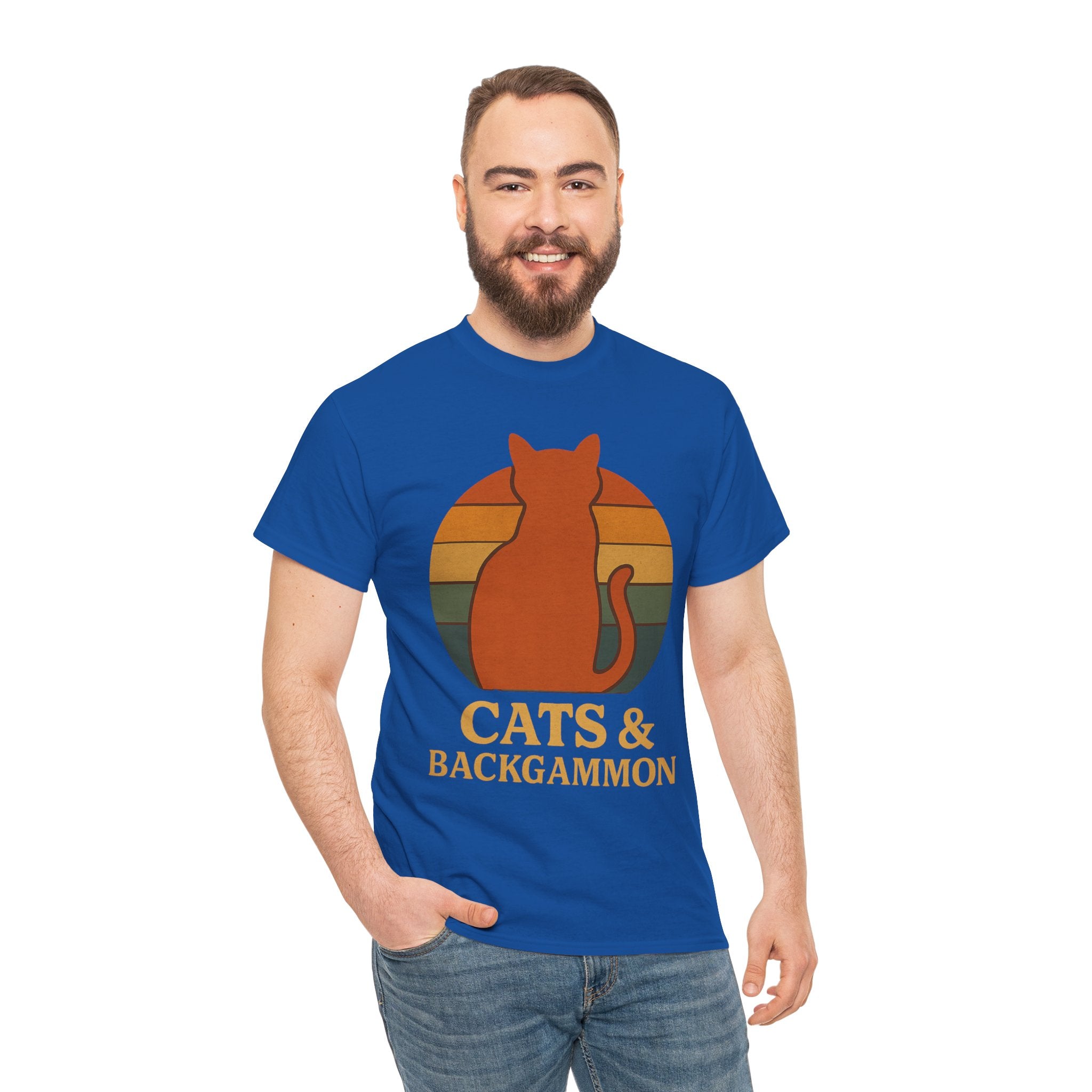 Retro Cat Silhouette Cats & Backgammon T-Shirt | Vintage Sunset Cat Tee