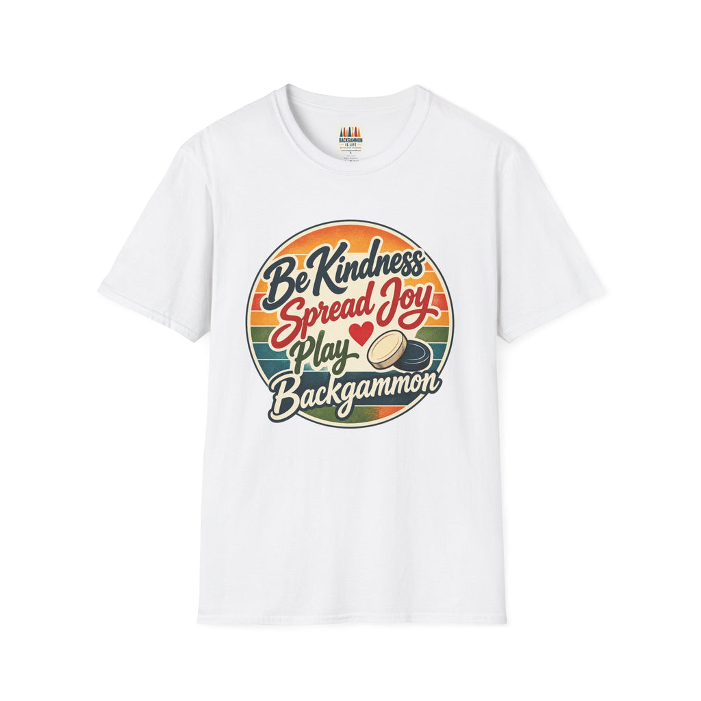 Backgammon T-Shirt — “Be Kindness Spread Joy Play Backgammon 2” Retro Graphic Tee