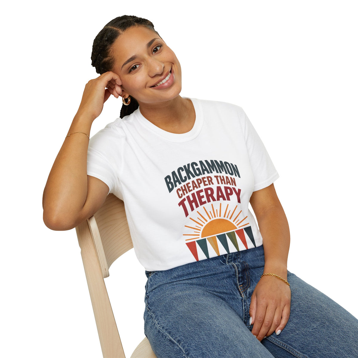 Backgammon Cheaper Than Therapy T-Shirt – Retro Sunset Board Game Tee