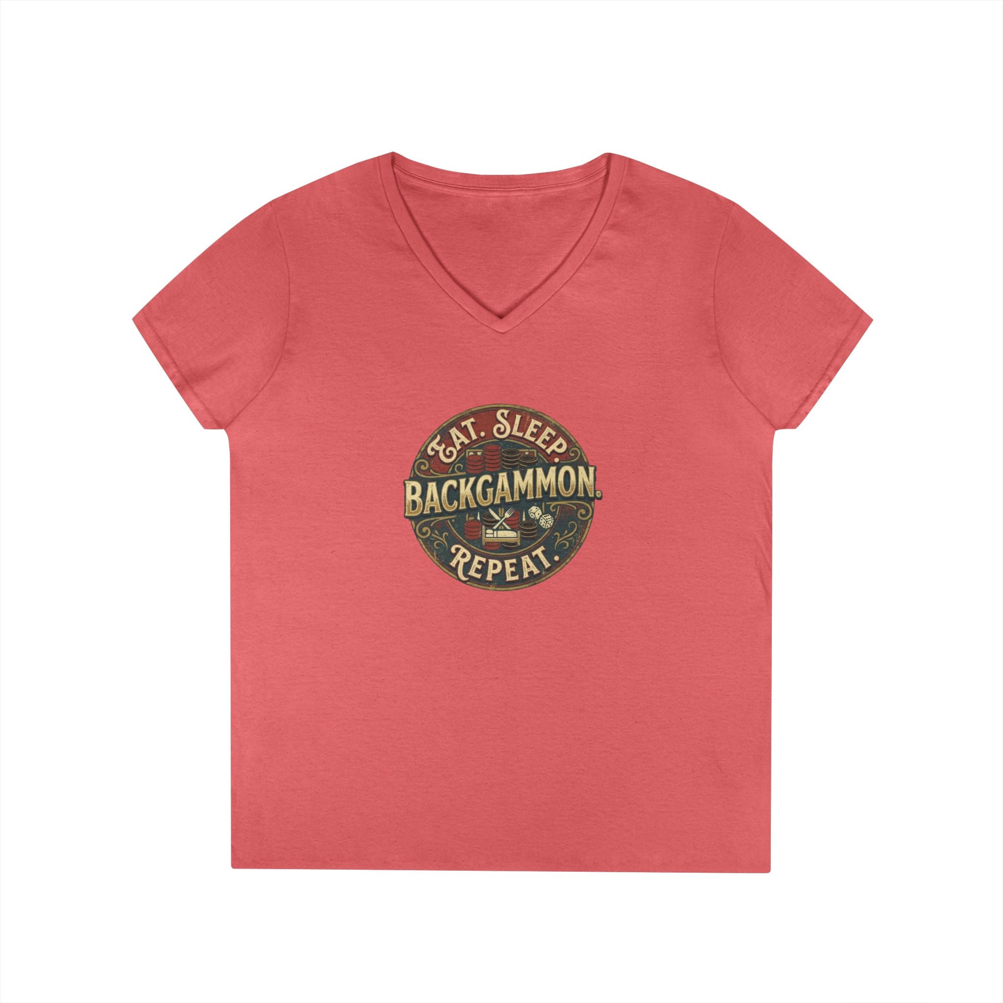 Eat. Sleep. Backgammon. Repeat. Ladies' V-Neck T-Shirt