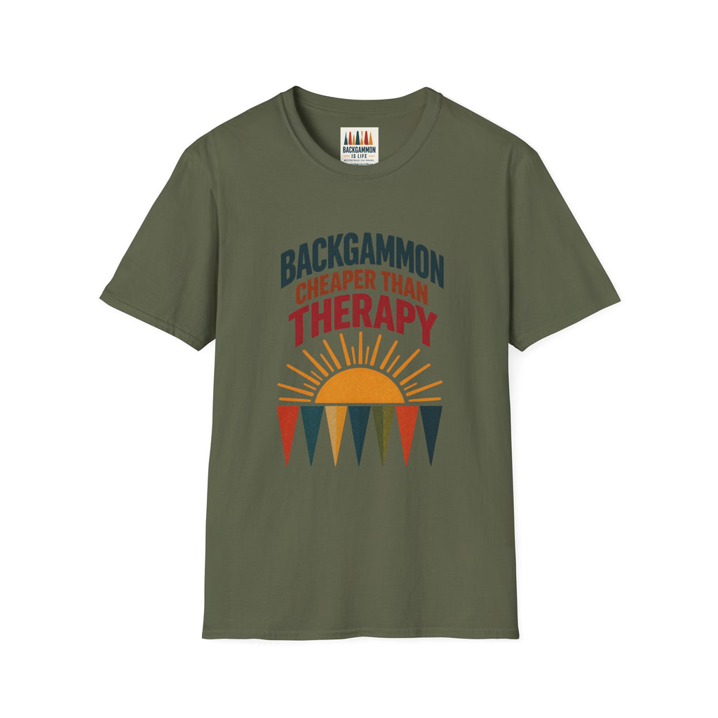 Backgammon Cheaper Than Therapy T-Shirt – Retro Sunset Board Game Tee