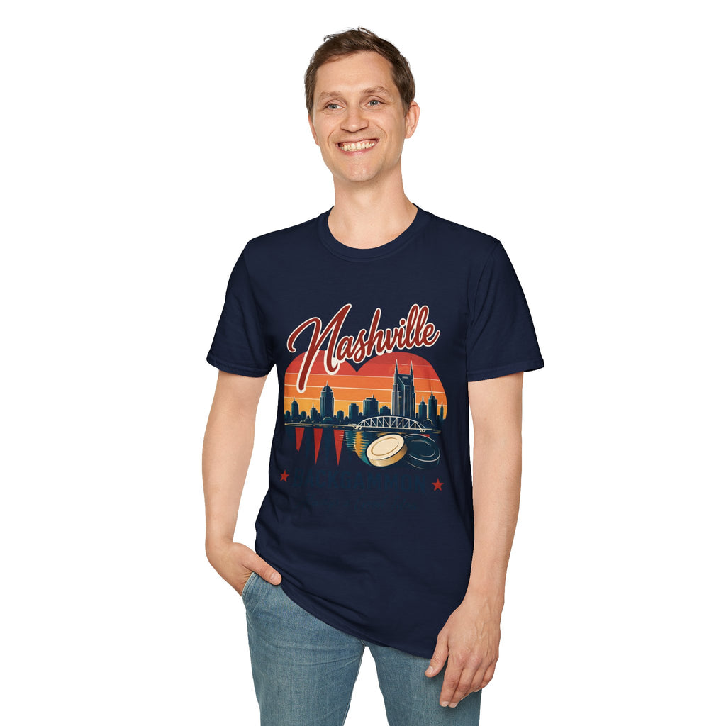 Nashville Backgammon T‑Shirt — Vintage Skyline Game Night Tee