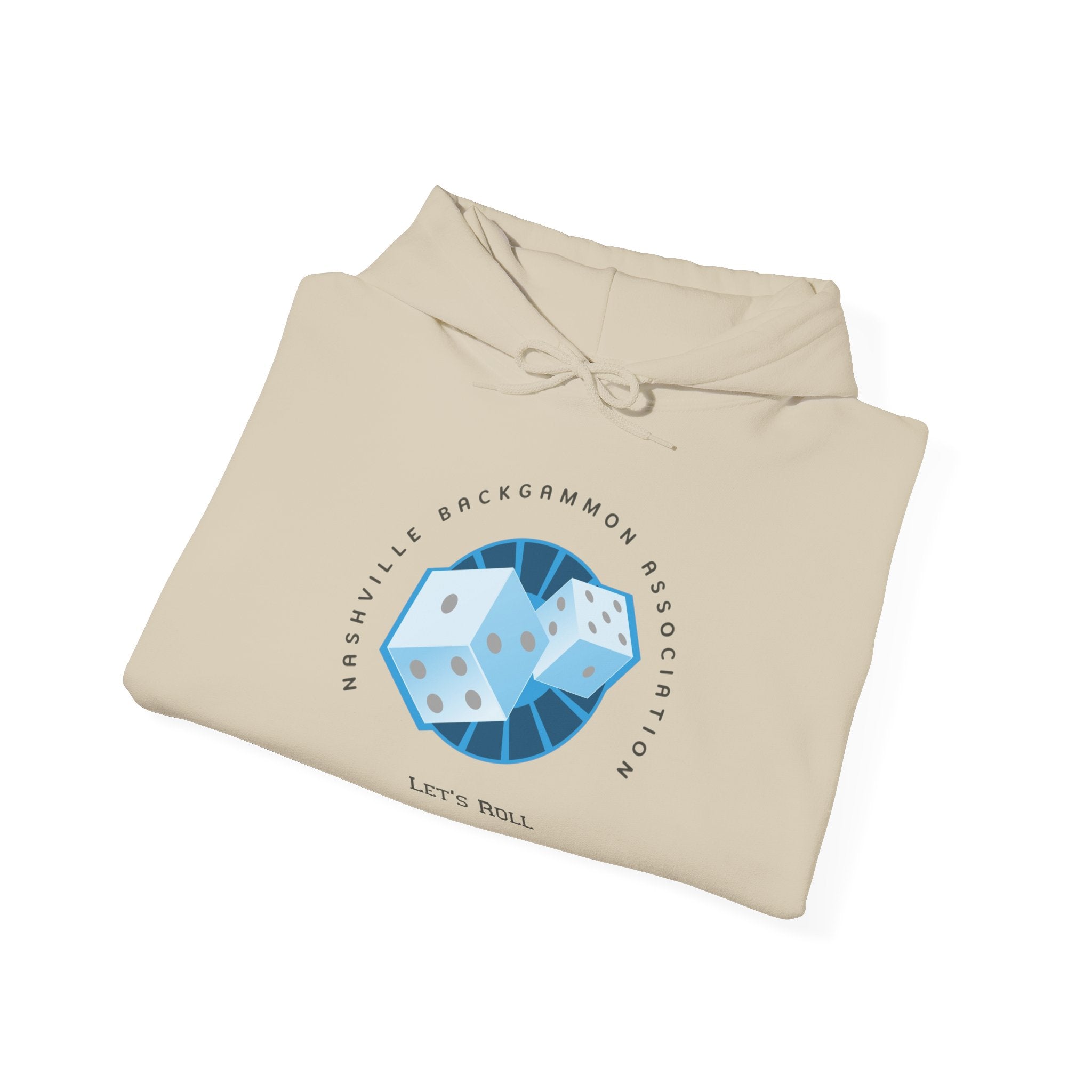 Nashville Backgammon Association Hoodie - 'Let's Roll' Blue Dice Graphic Gaming