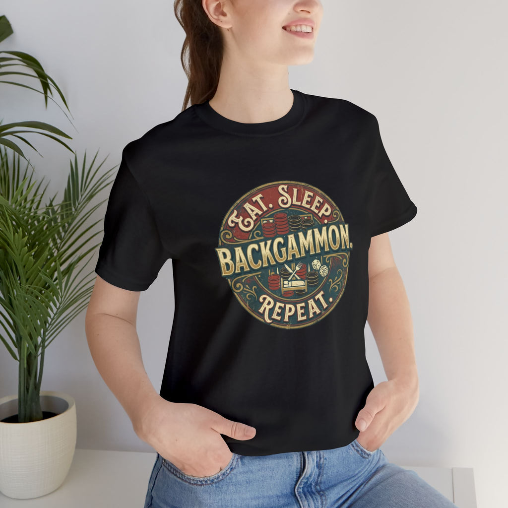 Eat. Sleep. Backgammon. Repeat. Unisex Jersey T-Shirt — Vintage Game Tee