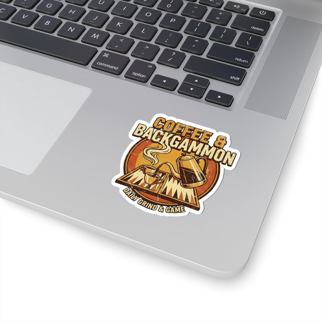 Coffee & Backgammon Kiss-Cut Sticker — Daily Grind & Game Decal