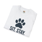 Backgammon T-Shirt — "Sit. Stay. Play Backgammon" Paw Print Tee