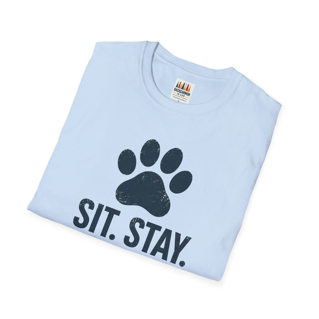 Backgammon T-Shirt — "Sit. Stay. Play Backgammon" Paw Print Tee