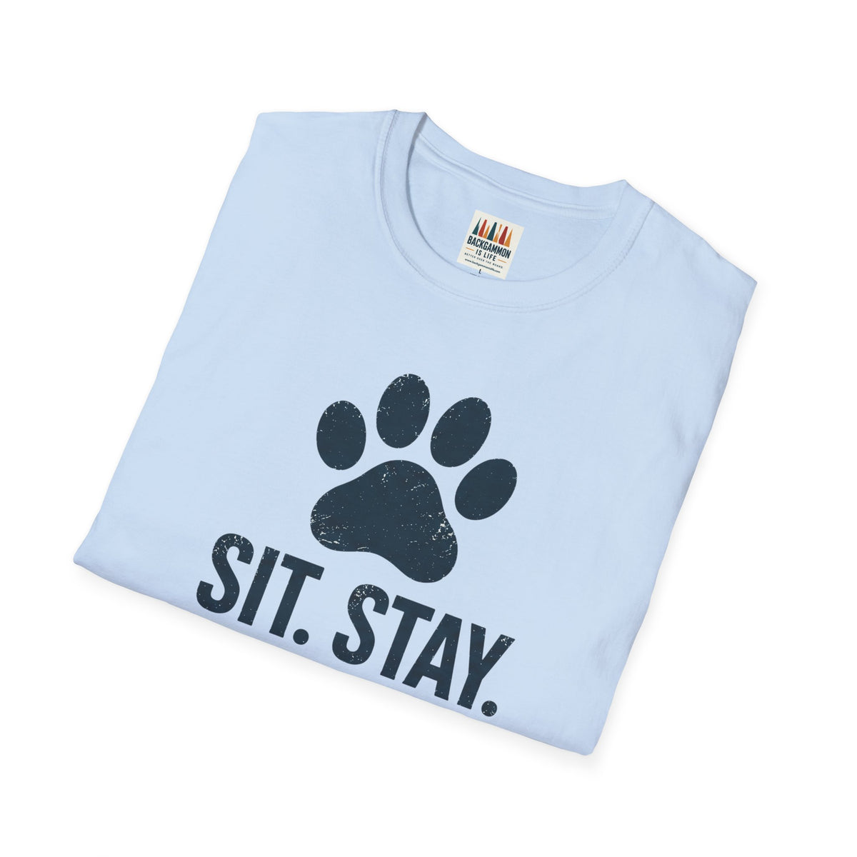 Backgammon T-Shirt — "Sit. Stay. Play Backgammon" Paw Print Tee
