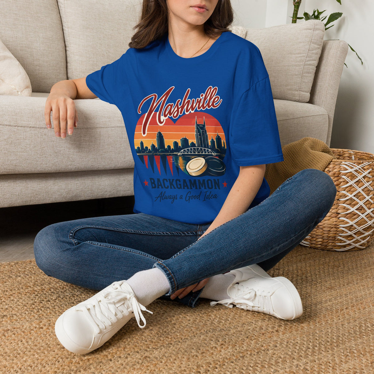 Nashville Backgammon T‑Shirt — Vintage Skyline Game Night Tee