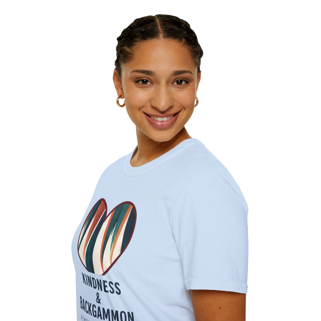 Backgammon Heart T-Shirt — "Kindness & Backgammon: Always a Good Move"