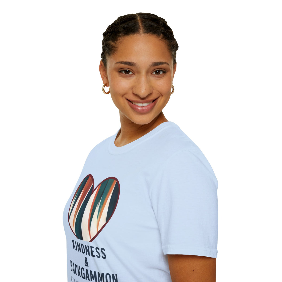 Backgammon Heart T-Shirt — "Kindness & Backgammon: Always a Good Move"