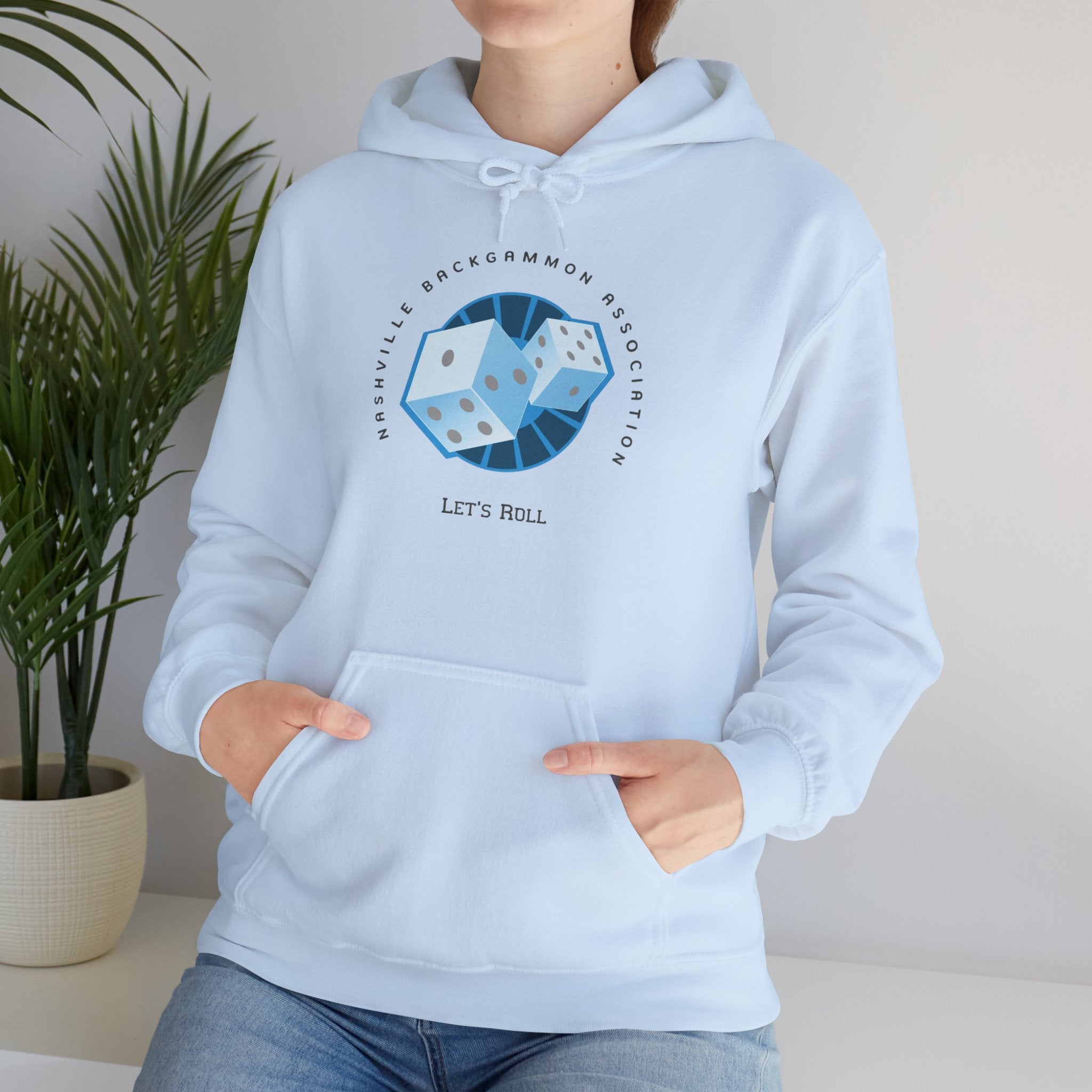Nashville Backgammon Association Hoodie - 'Let's Roll' Blue Dice Graphic Gaming