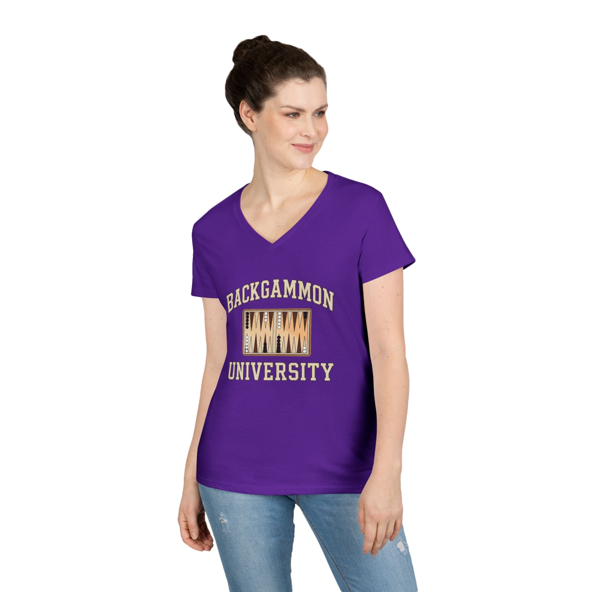 Backgammon University 2 Ladies' V-Neck T-Shirt — Backgammon Board Graphic Tee