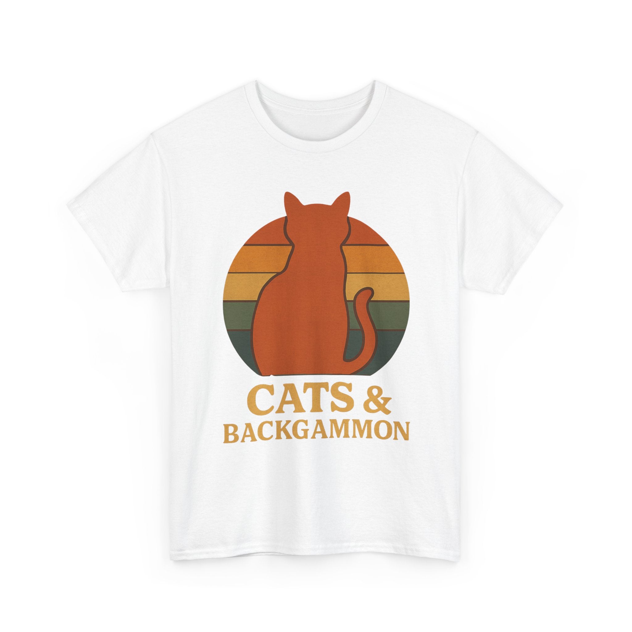Retro Cat Silhouette Cats & Backgammon T-Shirt | Vintage Sunset Cat Tee