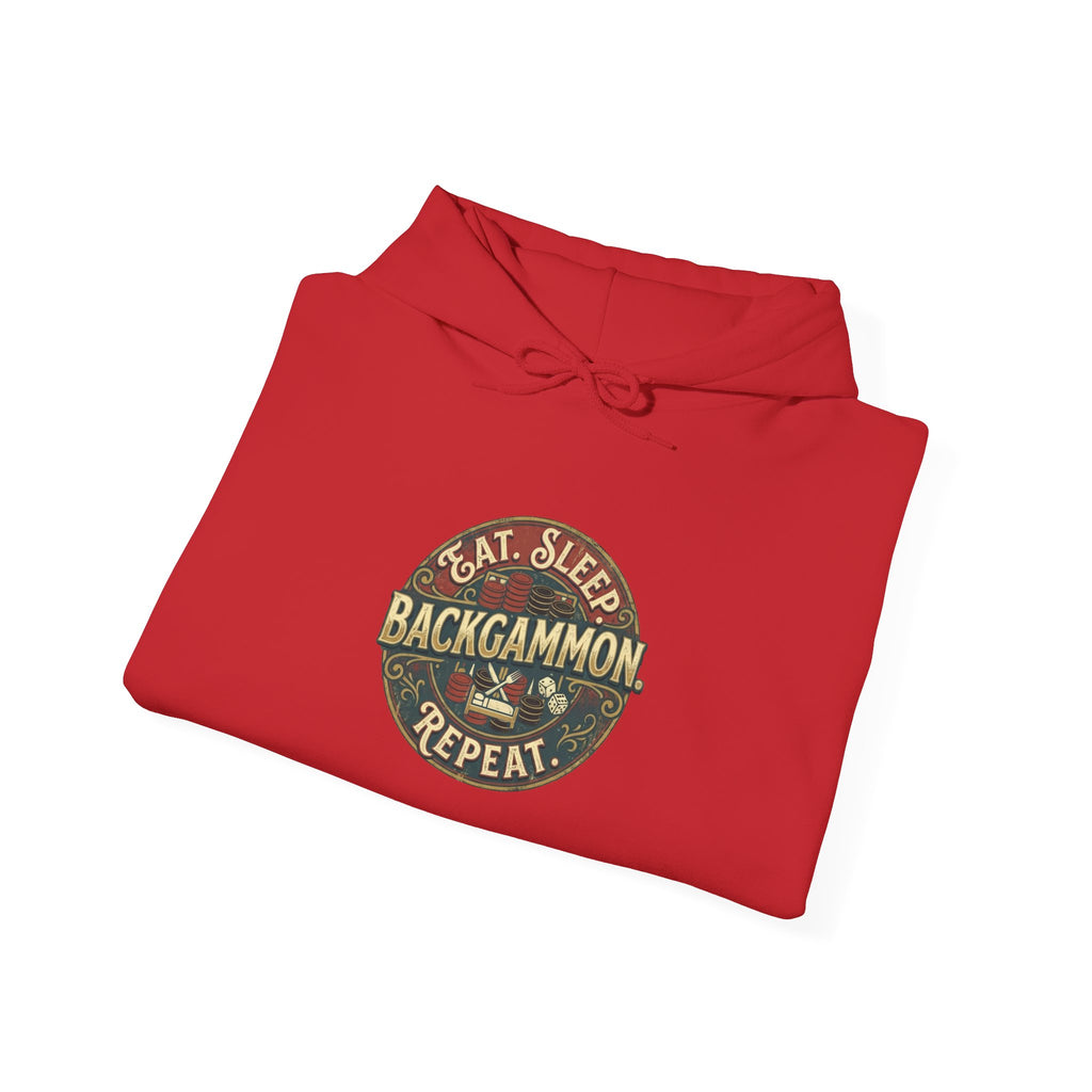 Eat. Sleep. Backgammon. Repeat. Unisex Heavy Blend™ Hooded Sweatshirt - Vintage Game Night Sweatshirt