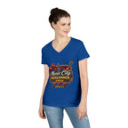 Music City Backgammon Open Ladies' V-Neck T-Shirt — Nashville Guitar & Dice Tournament Tee