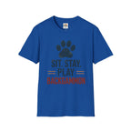 Backgammon T-Shirt — "Sit. Stay. Play Backgammon" Paw Print Tee