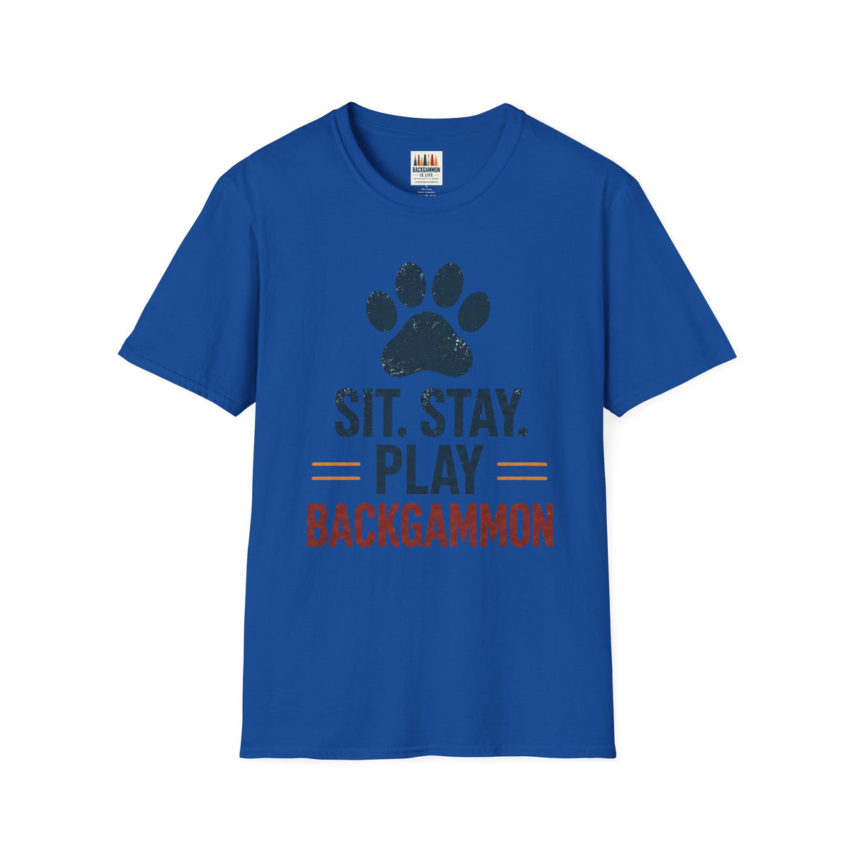 Backgammon T-Shirt — "Sit. Stay. Play Backgammon" Paw Print Tee