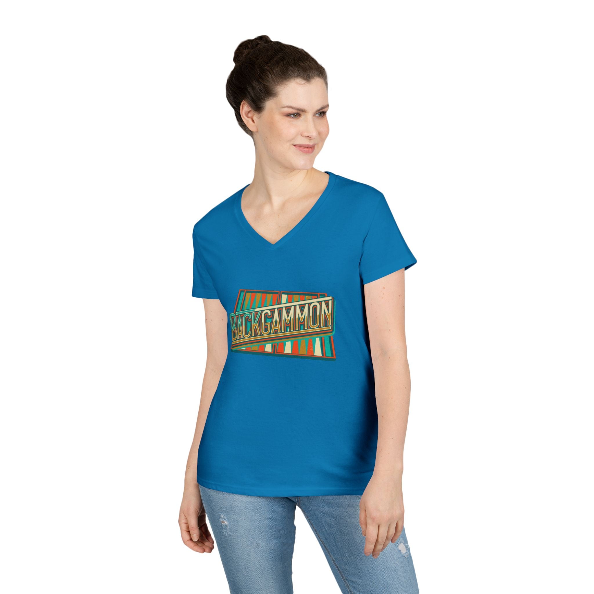 Backgammon Vintage Ladies' V-Neck T-Shirt — Retro Board Game Shirt for Women