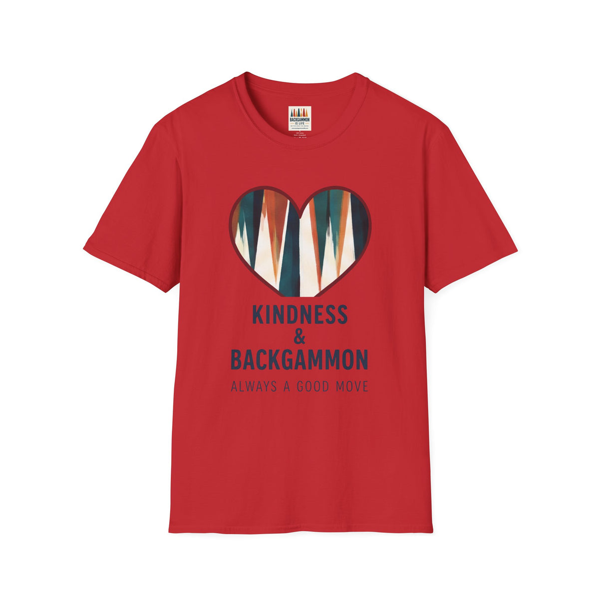 Backgammon Heart T-Shirt — "Kindness & Backgammon: Always a Good Move"