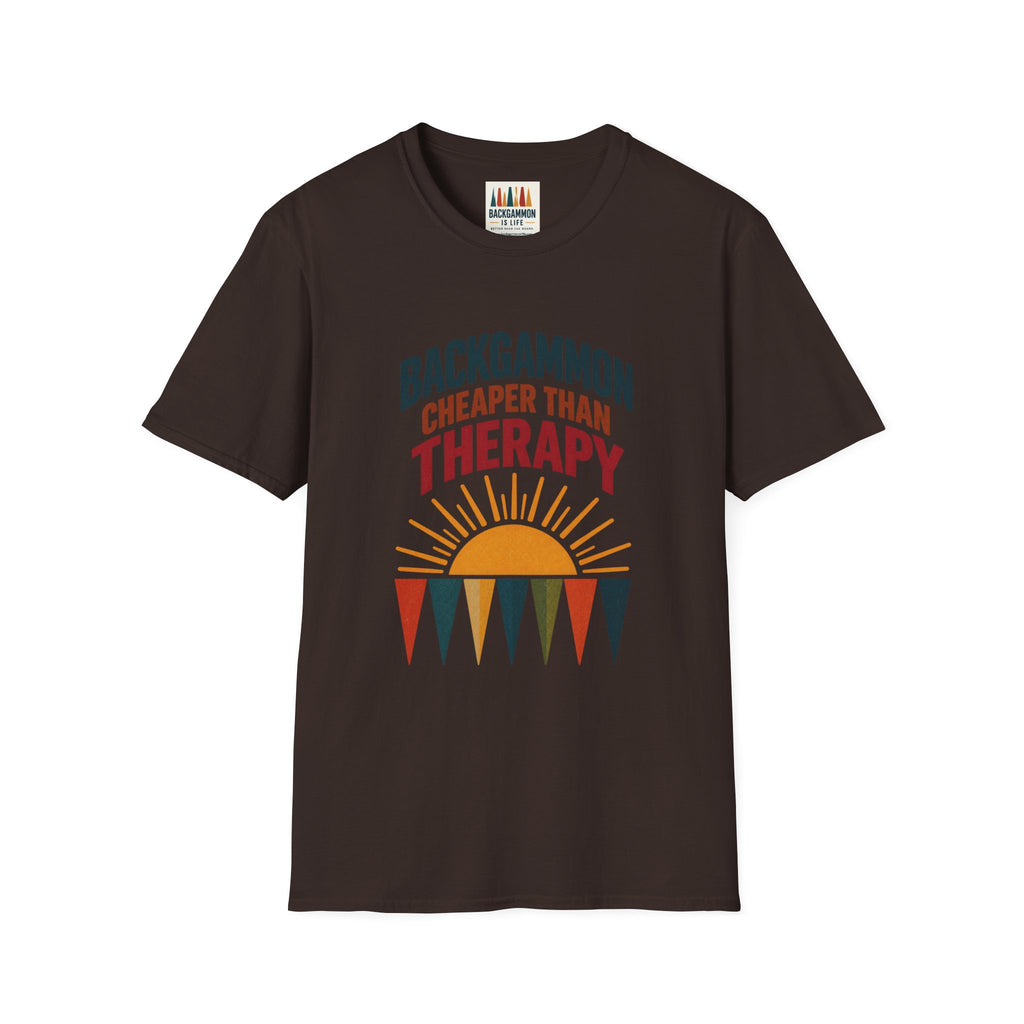 Backgammon Cheaper Than Therapy T-Shirt – Retro Sunset Board Game Tee