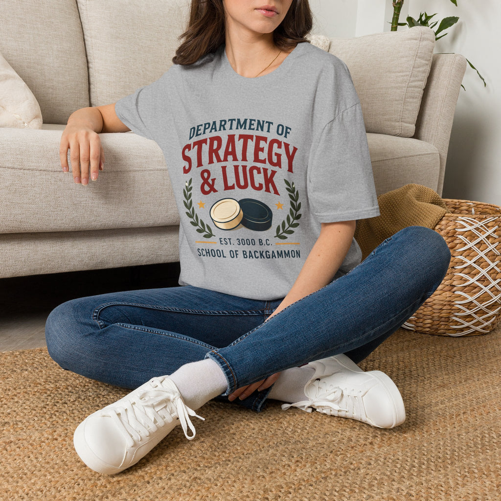 Backgammon T-Shirt — "Department of Strategy & Luck" Vintage Game Tee