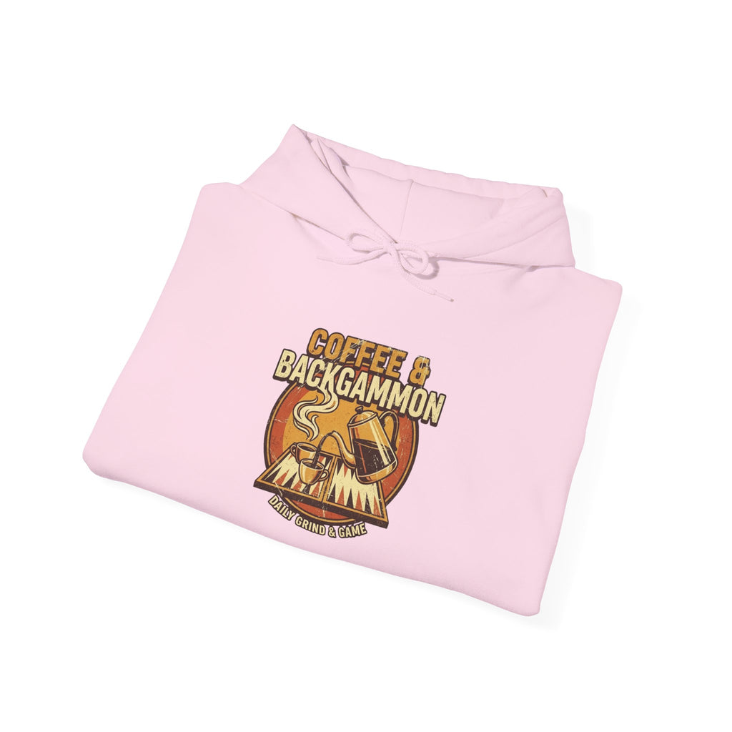 Coffee & Backgammon Unisex Heavy Blend™ Hooded Sweatshirt — Retro Coffee Lovers Game Night Sweatshirt