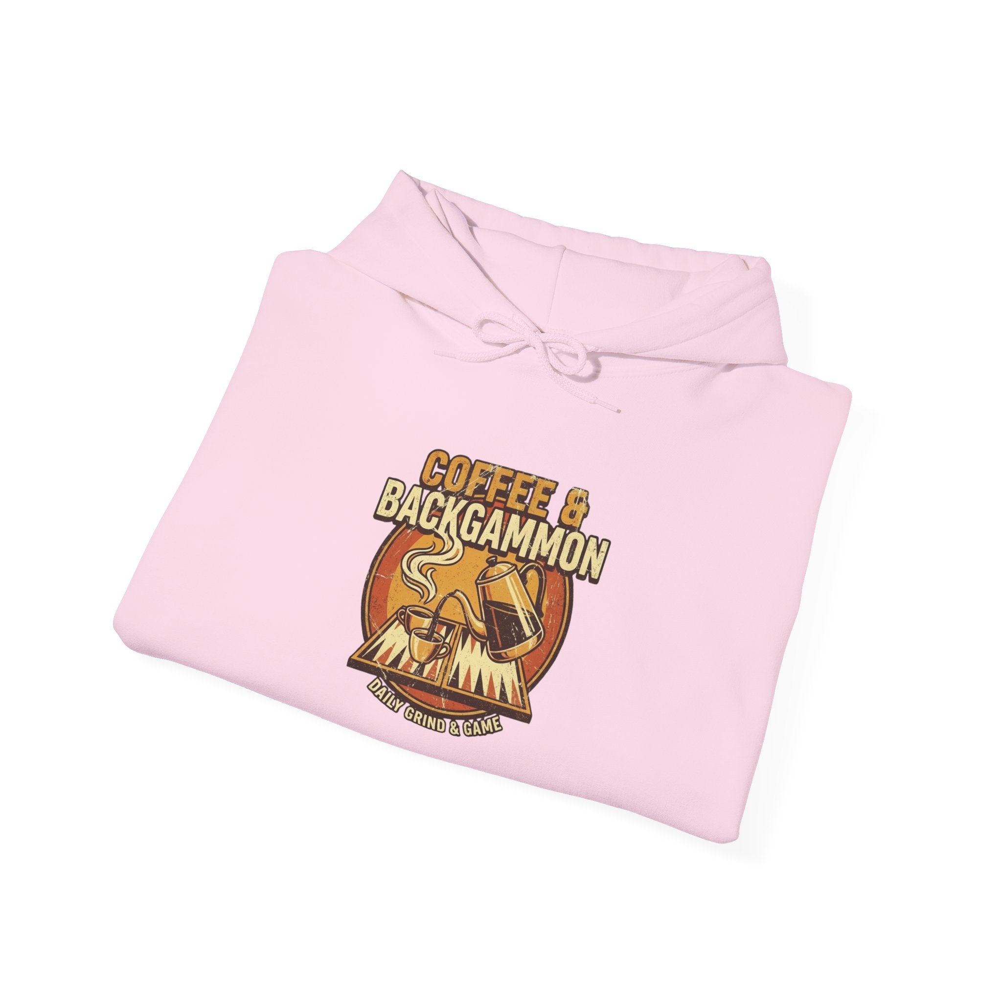 Coffee & Backgammon Unisex Heavy Blend™ Hooded Sweatshirt — Retro Coffee Lovers Game Night Sweatshirt