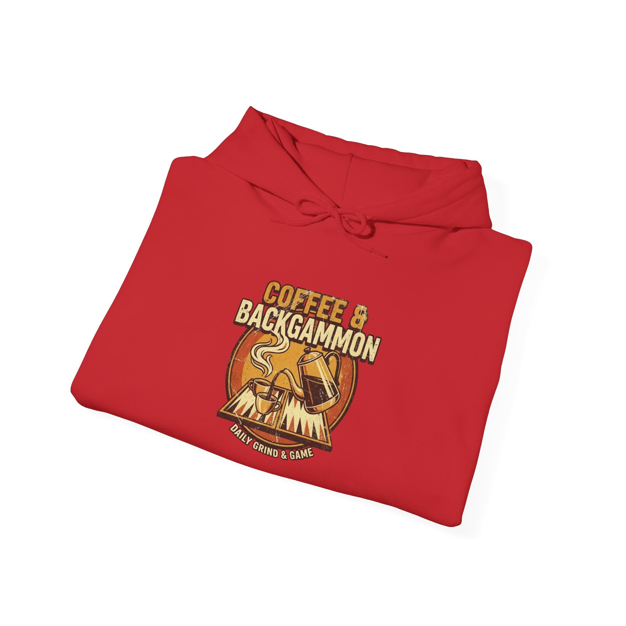 Coffee & Backgammon Unisex Heavy Blend™ Hooded Sweatshirt — Retro Coffee Lovers Game Night Sweatshirt