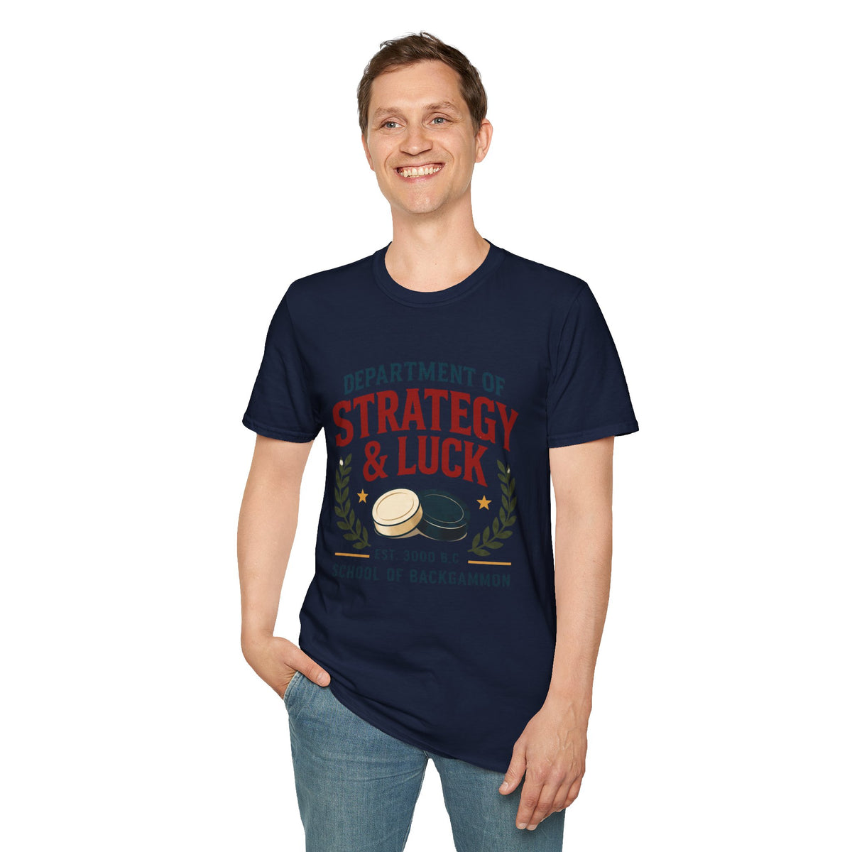 Backgammon T-Shirt — "Department of Strategy & Luck" Vintage Game Tee