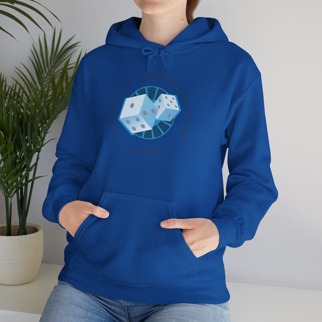 Nashville Backgammon Association Hoodie - 'Let's Roll' Blue Dice Graphic Gaming