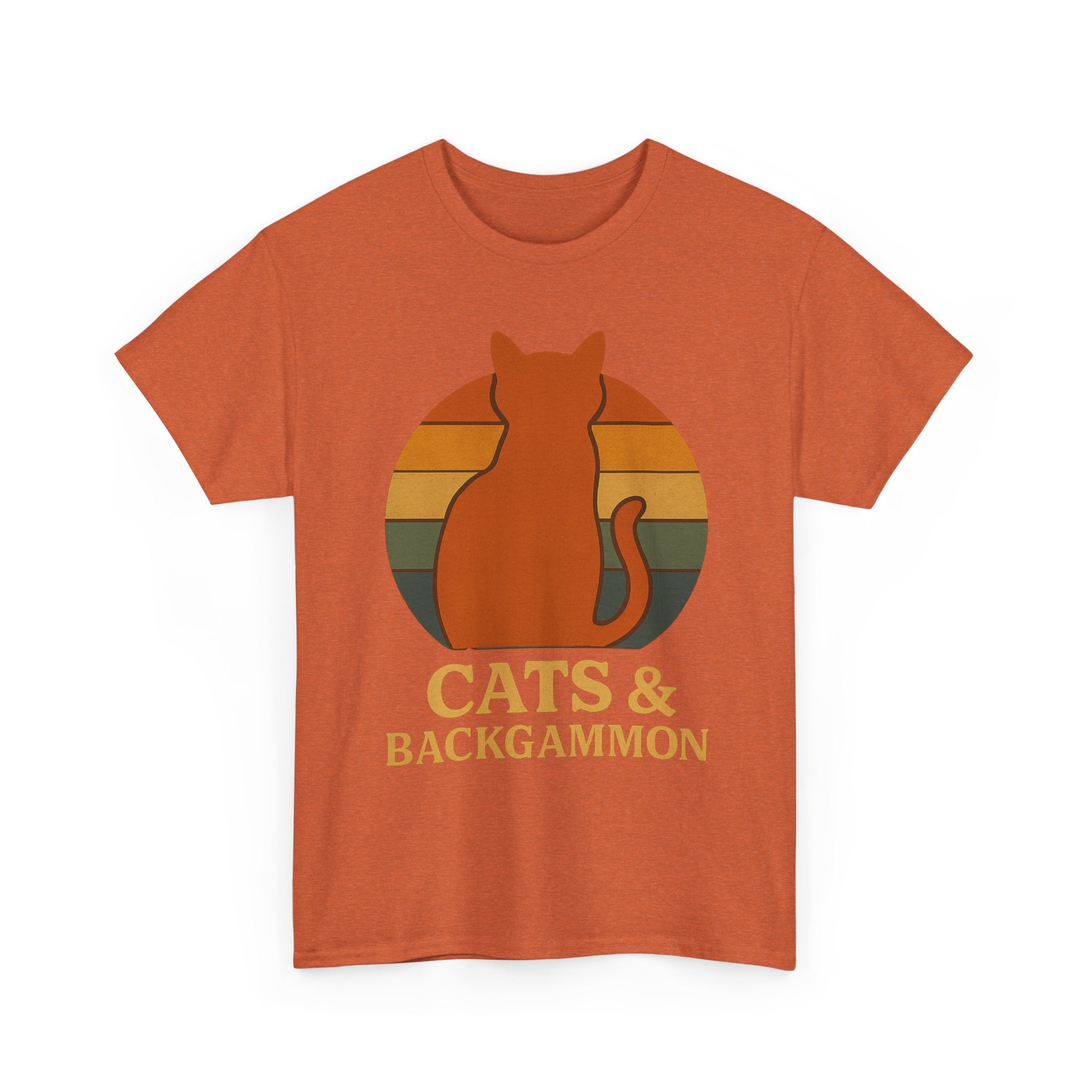 Retro Cat Silhouette Cats & Backgammon T-Shirt | Vintage Sunset Cat Tee