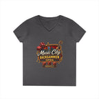 Music City Backgammon Open Ladies' V-Neck T-Shirt — Nashville Guitar & Dice Tournament Tee