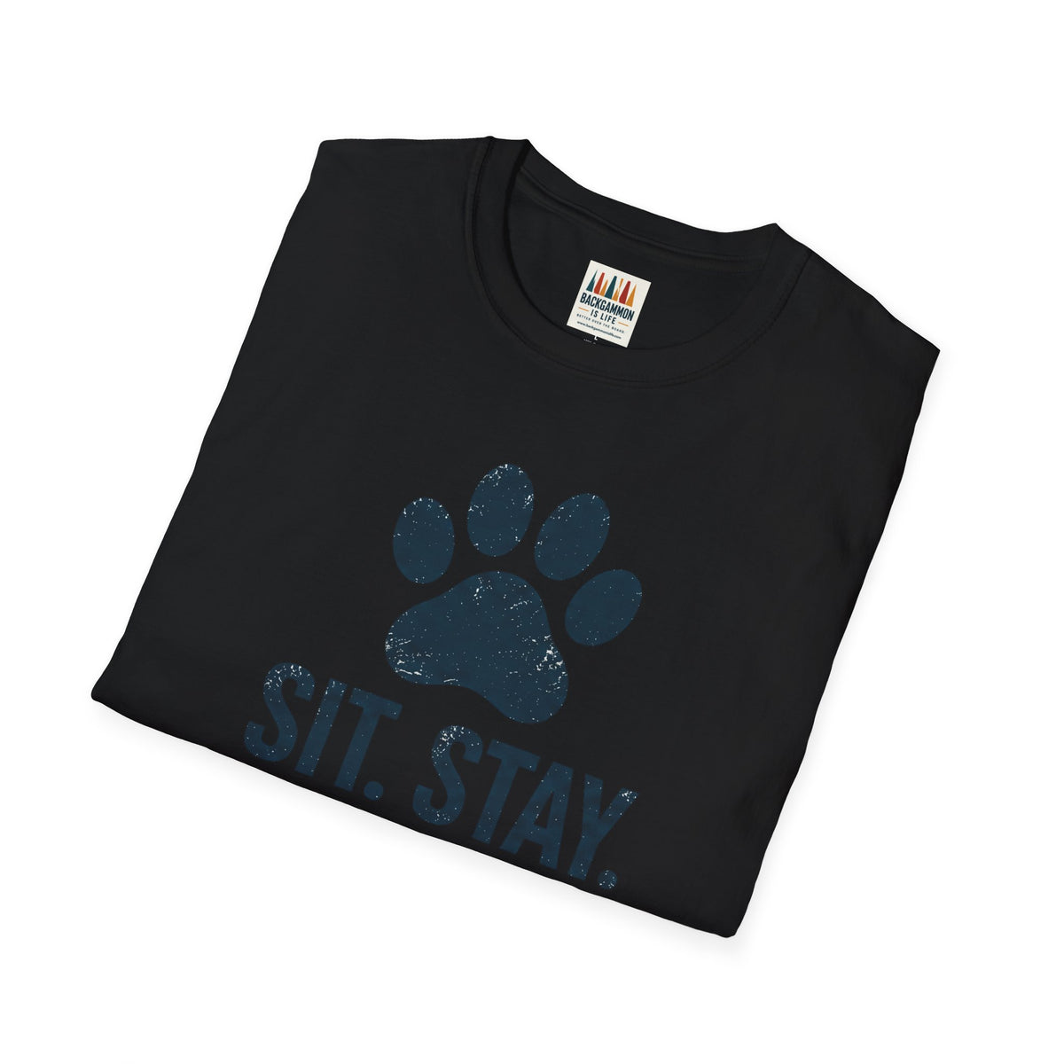 Backgammon T-Shirt — "Sit. Stay. Play Backgammon" Paw Print Tee