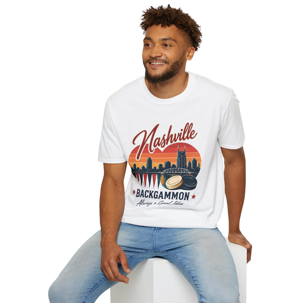 Nashville Backgammon T‑Shirt — Vintage Skyline Game Night Tee