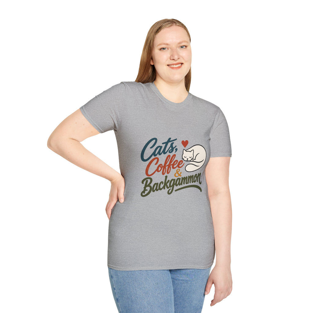 Cats, Coffee & Backgammon 2 T-Shirt — Retro Cat Lover Tee