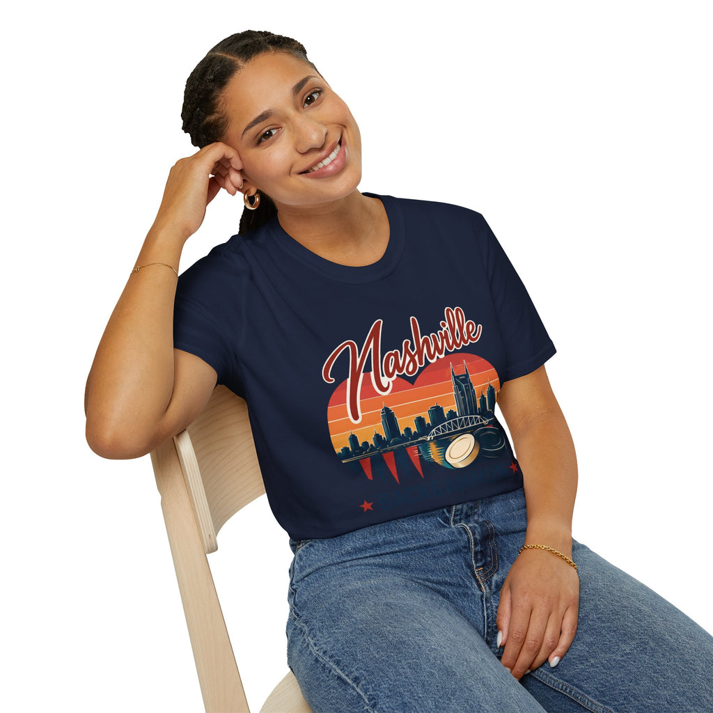 Nashville Backgammon T‑Shirt — Vintage Skyline Game Night Tee