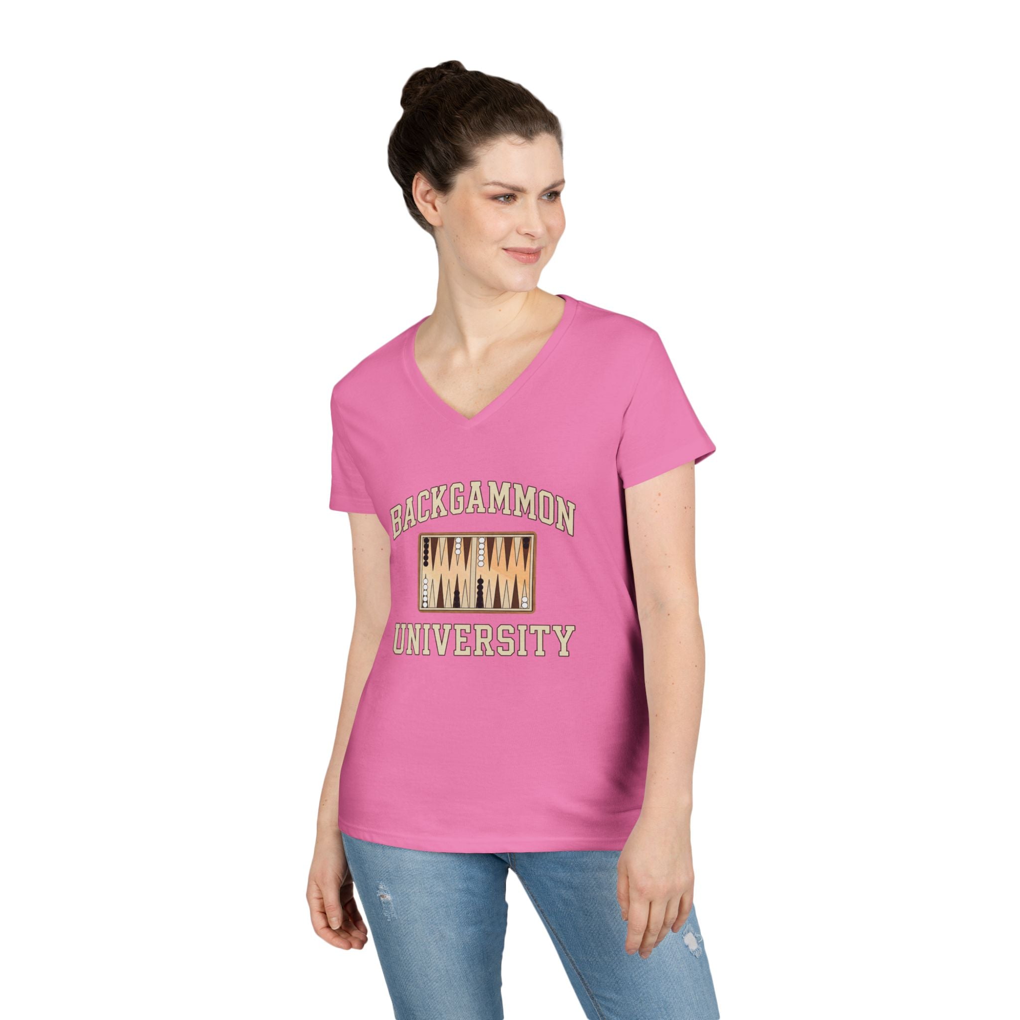 Backgammon University 2 Ladies' V-Neck T-Shirt — Backgammon Board Graphic Tee