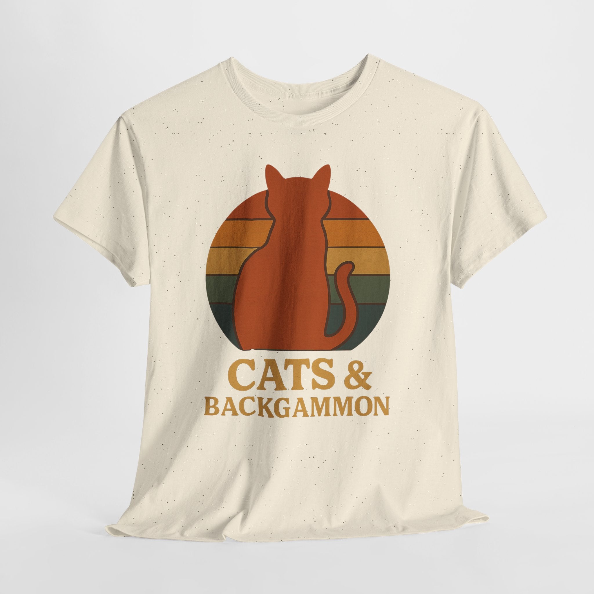 Retro Cat Silhouette Cats & Backgammon T-Shirt | Vintage Sunset Cat Tee
